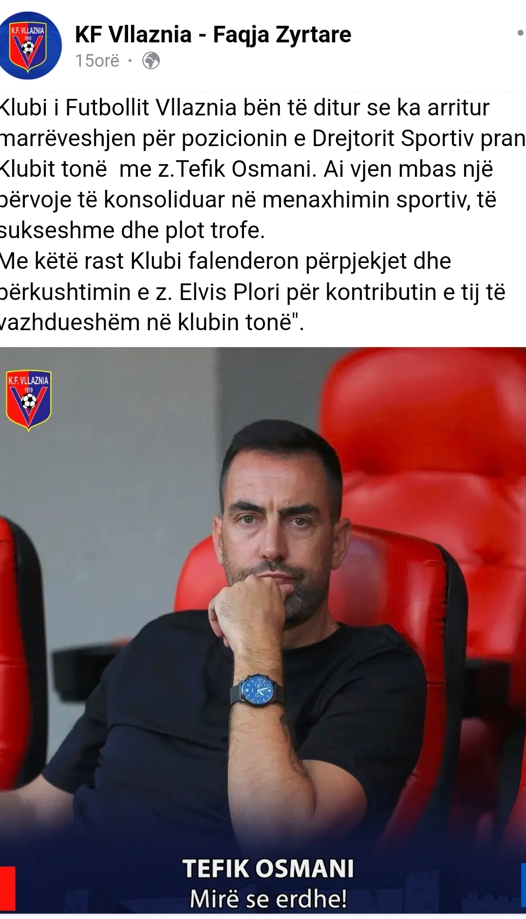 ZYRTARE/ Vllaznia plas ‘bombën’, shkarkon Plorin dhe vendos si drejtor Tefik Osmanin 1 Screenshot 2023 11 19 13 09 39 810 com.chrome.beta edit